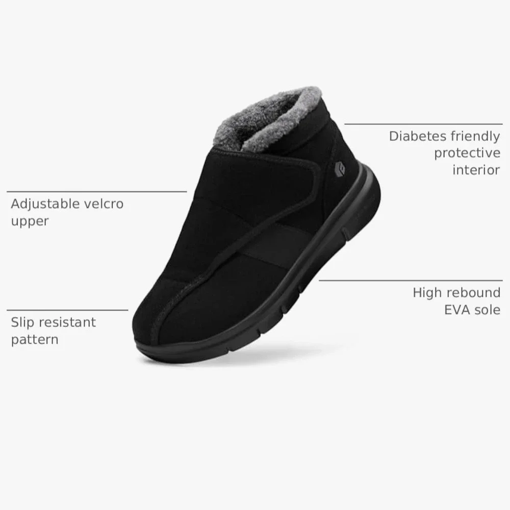 FitVille Womens Diabetic Recovery Winter Boots  Black Adjustable Strap‎ 9W
